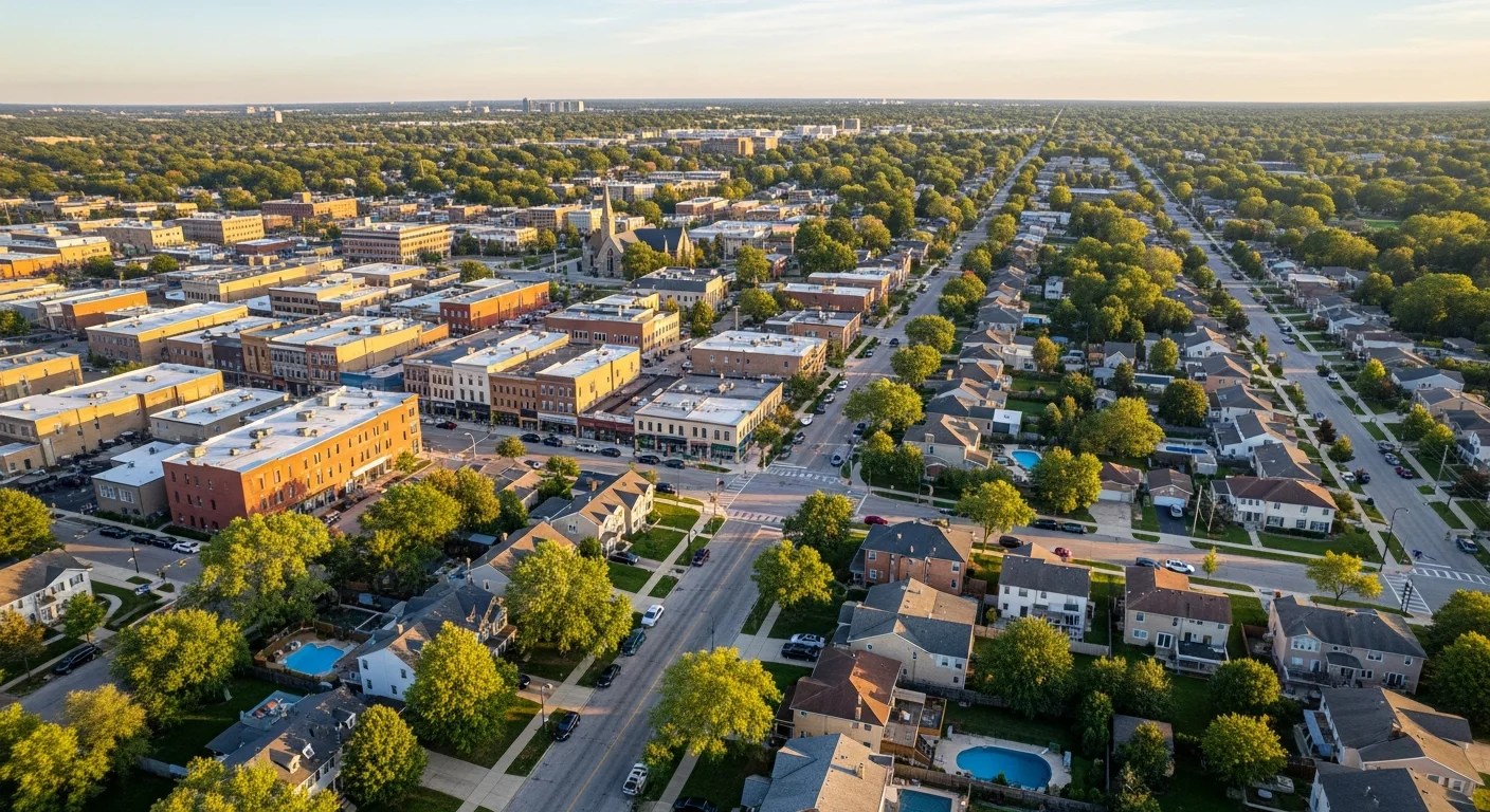 Aerial view of Elmhurst Illinois suburban neighborhood